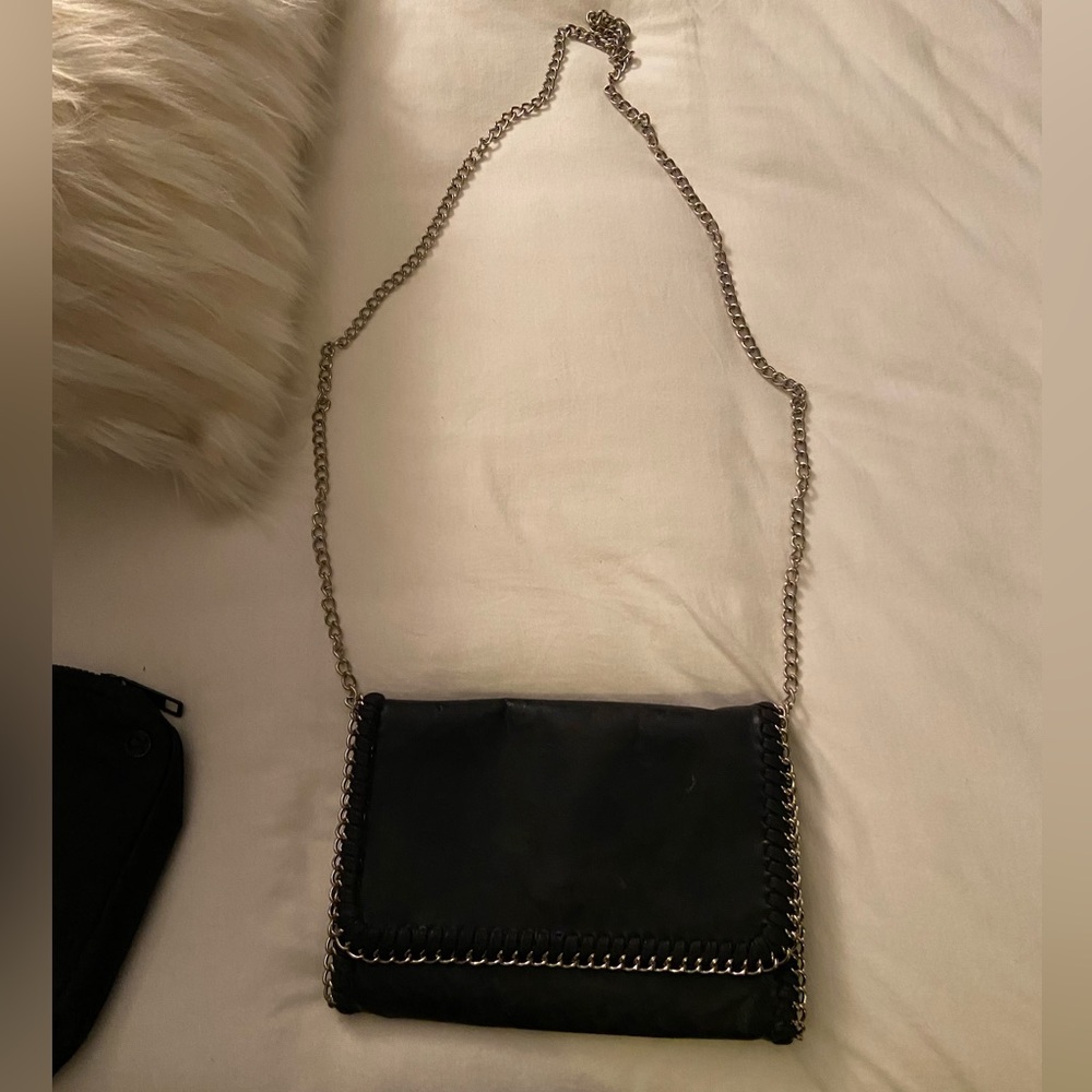 Black purse with silver chain